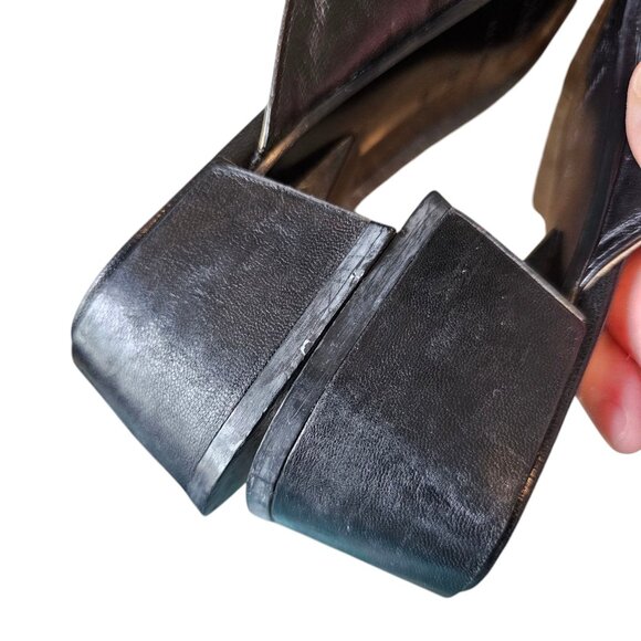 Y2K 90s Etienne Aigner Black Leather Mules Clogs Loafers Sz 8.5 Square Toe - Picture 9 of 13